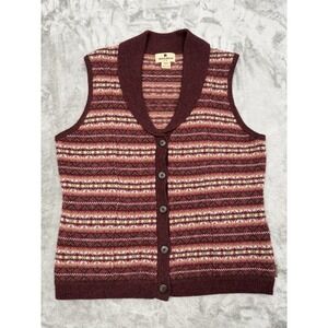 Woolrich Sweater Vest Womens Large Wool Red Fair Isle Striped Wool Cottagecore
